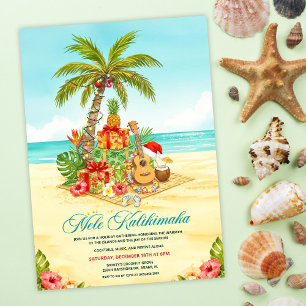 Convites Mele Kalikimaka Natal Havaiano Aquarela