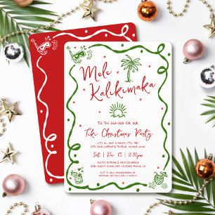 Convites Mele Kalikimaka Vermelho Verde Desenho à Mão Diver