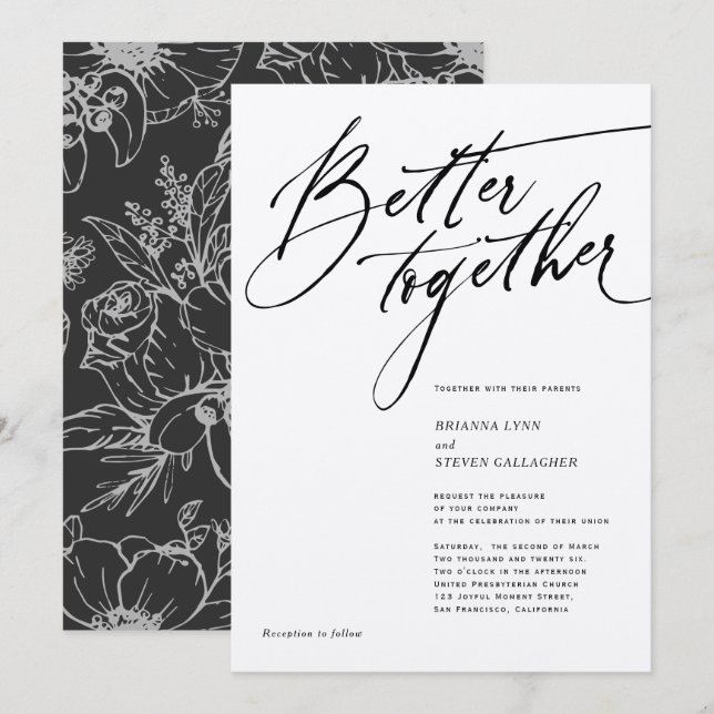 Convites Melhor Junto da Caligrafia moderna preto e branco (Frente/Verso)