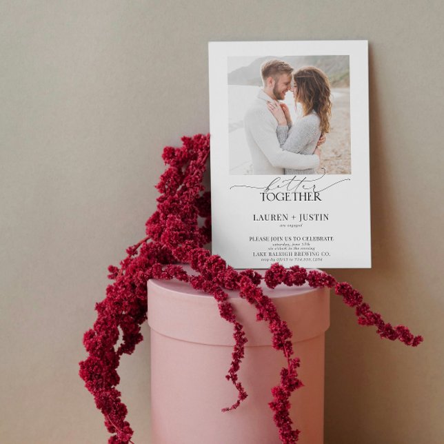 Convites Melhor Junto Noivado de Código QR de Foto Moderno  (Engaged & Excited! Join Us for the Party 🥂💍 [Personalize Here])