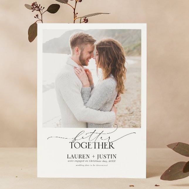 Convites Melhor Juntos, Noivado de Fotografia Preto e Branc (We said yes! Join us to celebrate!)