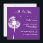 Convites Melhores Desejos! (roxo)<br><div class="desc">Um dandelion frágil e delicado decora este convite de aniversário. Pode ser facilmente personalizado para qualquer idade de aniversário ou Doce Dezesseis.</div>