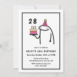 Convites Meme Engraçado Simples Preto e Branco Aniversário 