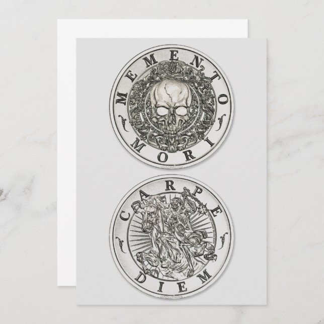 Convites Memento Mori Carpe Diem Silver Round (Frente/Verso)