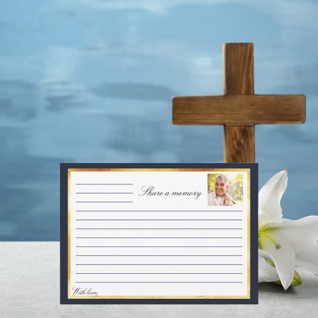 Convites Memória de foto de ouro azul marinho compartilhar  (Criador carregado)