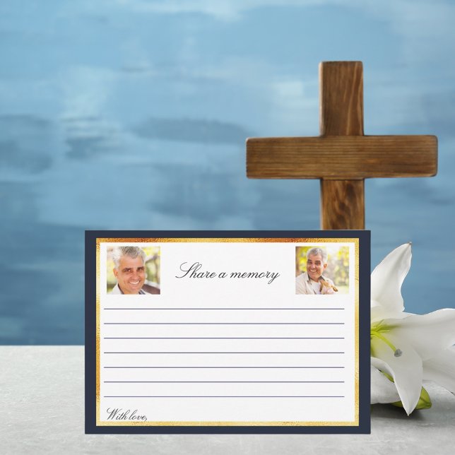 Convites Memória de foto de ouro azul marinho compartilhar  (Criador carregado)