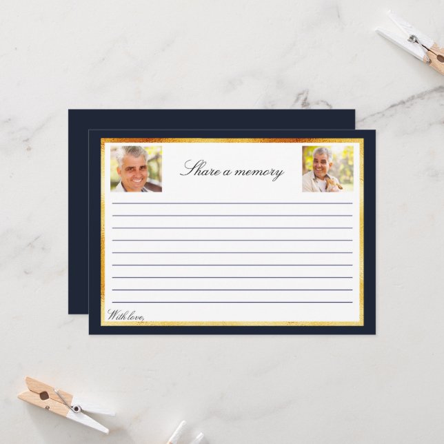 Convites Memória de foto de ouro azul marinho compartilhar  (Frente/Verso In Situ)