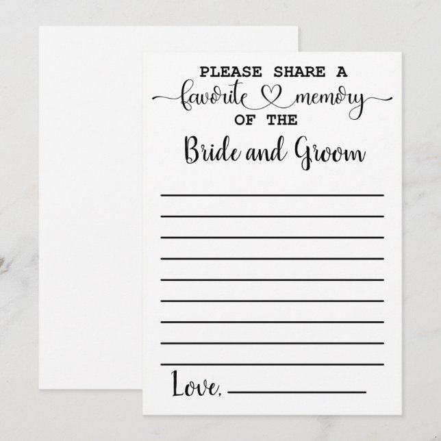 Convites Memória favorita da placa de conselho noiva (Frente/Verso)