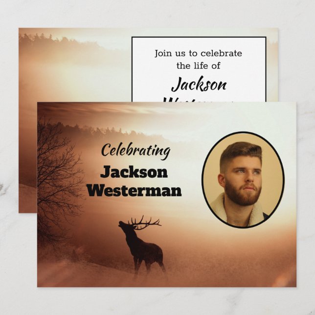 Convites Memorial Bull Elk Silhouette (Frente/Verso)