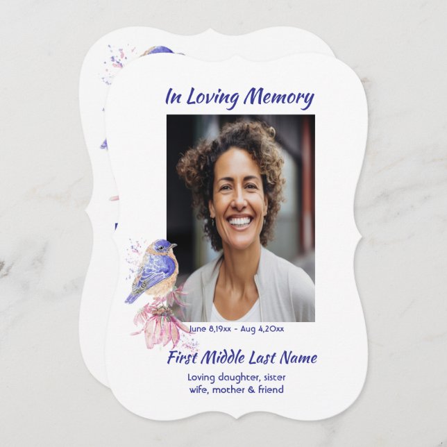 Convites Memorial, Celebração da Vida, Service Bluebird (Frente/Verso)