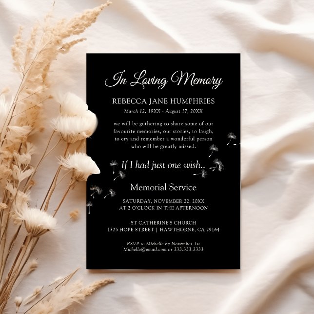 Convites Memorial Dandelion Funeral | Celebração da vida (Criador carregado)