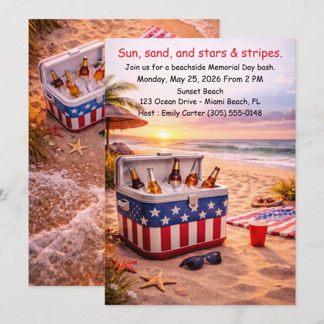Convites Memorial Day Beach Party Invitation Poolside  (Frente/Verso)