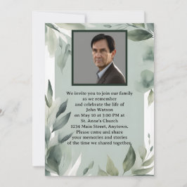 Convites Memorial de Fotografias de Sage Green e White Leav