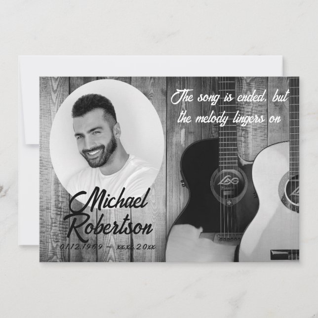 Convites Memorial de Guitarras Elétricas em Preto e Branco (Frente)