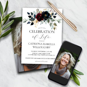 Convites Memorial Floral do Funeral do Marinho Burgundy