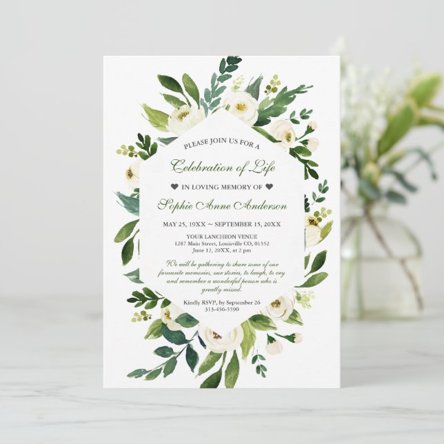 Convites Memorial Funeral das Flores Brancas (Em pé/Frente)