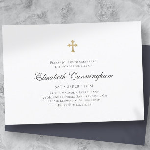 Convites Memorial Funeral Modern Simple Faux Gold Cross