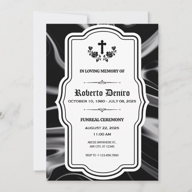 Convites Memorial Funreal Black satin gótica elegante (Frente)
