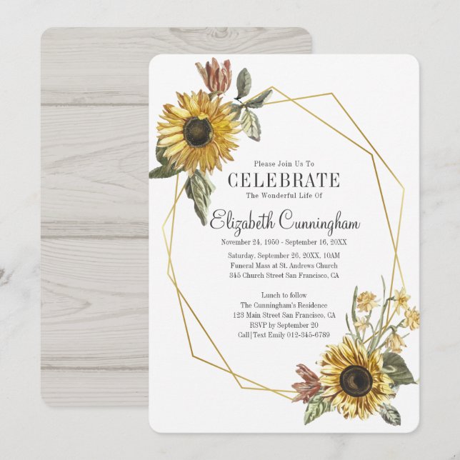 Convites Memorial Geométrico Russo de Girassol (Frente/Verso)