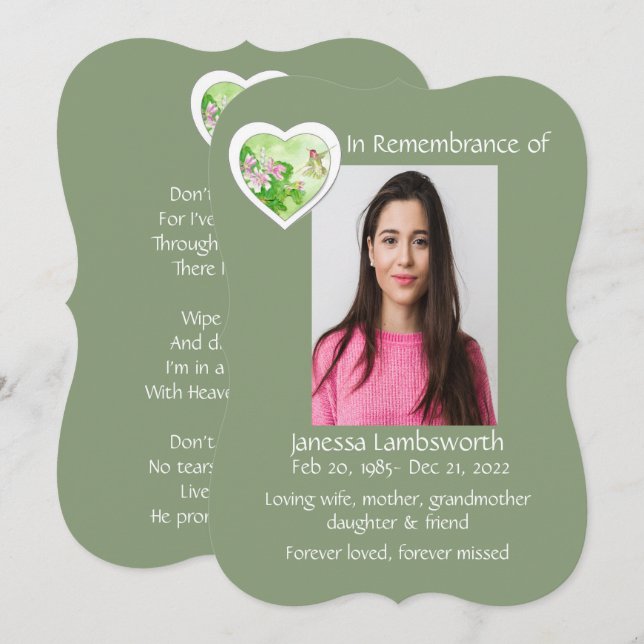 Convites Memorial Invite Watercolor Hummingbird (Frente/Verso)