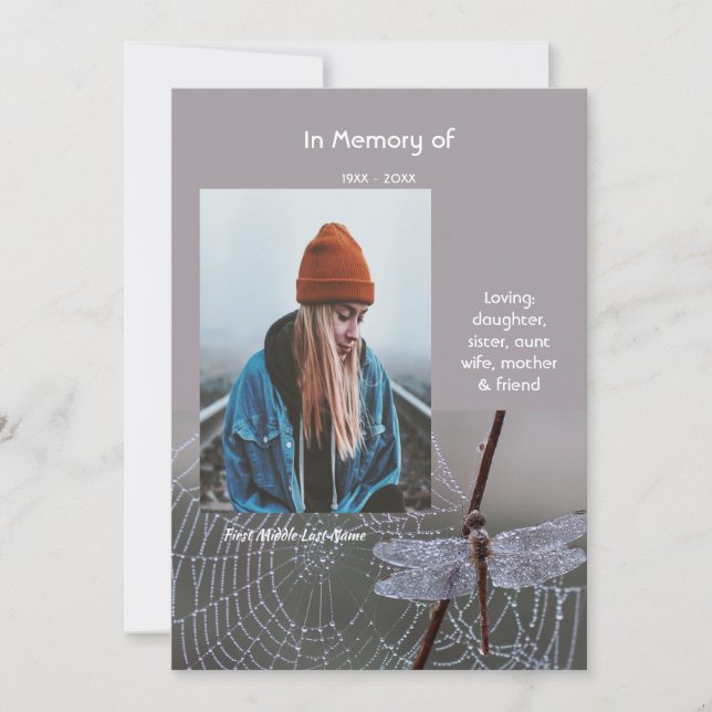 Convites Memorial Keepsake  Card Dragonfly Dewdrops (Frente)