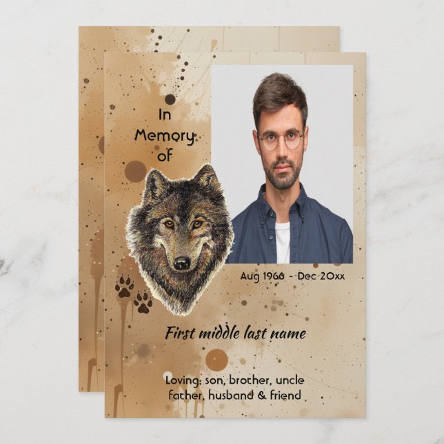 Convites Memorial Keepsake Wolf Wolves Animal (Frente/Verso)