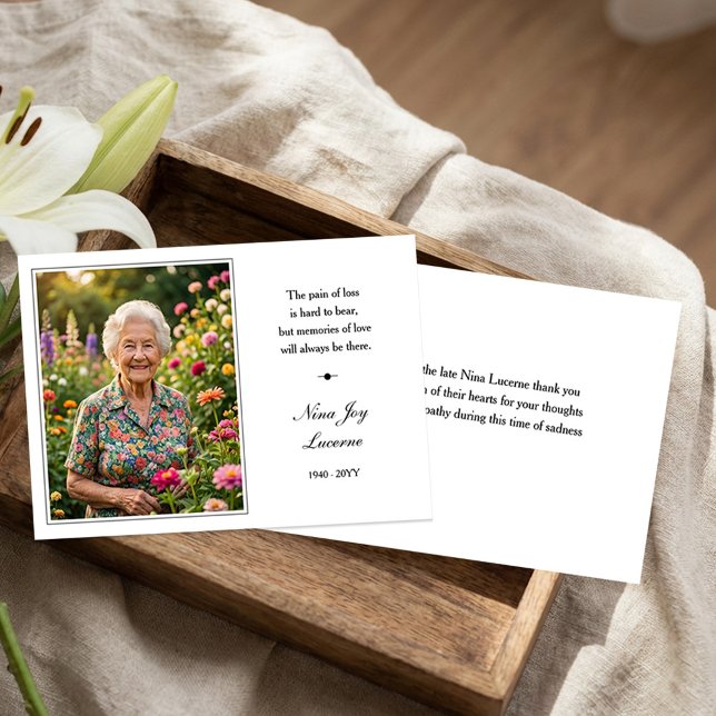 Convites Memorial Photo Pain of Loss Simple Thank You Card (Memorial Service Thank You card with Photo)