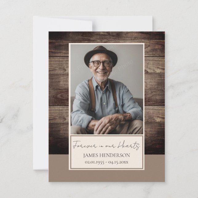 Convites Memorial Rusitc Wood Fotografia Funeral Keepsasaam (Frente)