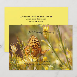 Convites Memorial Service Invitation, Yellow Butterfly