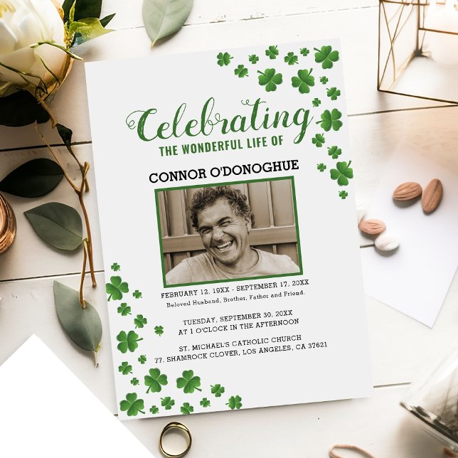 Convites Memorial Shamrock Clover | Funeral Irlandês (Criador carregado)