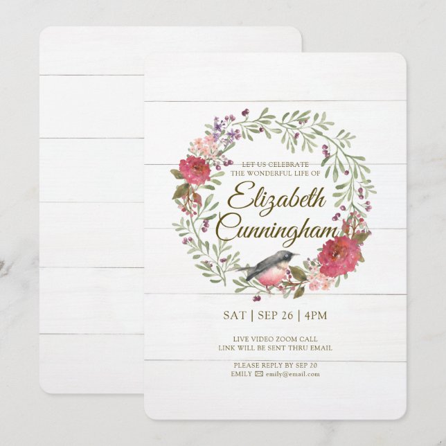 Convites Memorial Virtual de Pássaro Verde de Folhagem em Á (Frente/Verso)