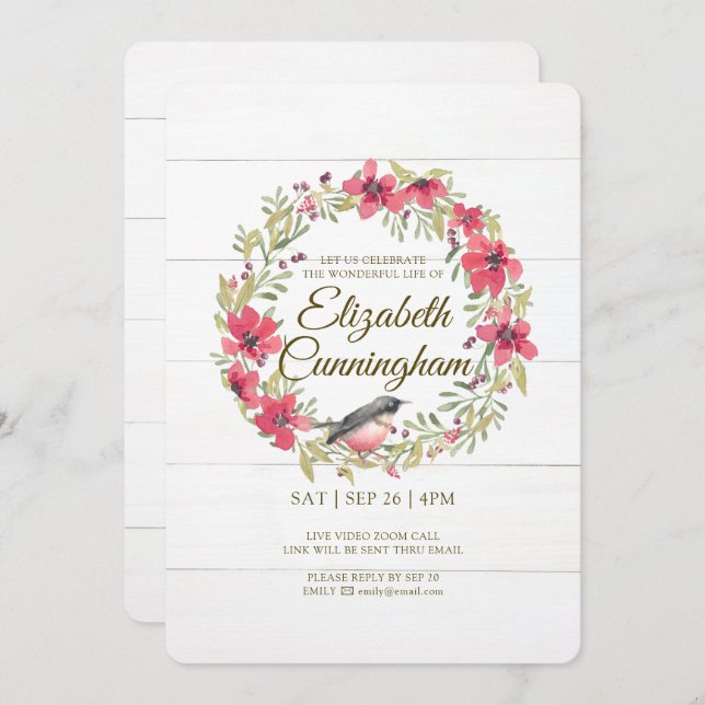 Convites Memorial Virtual de Pássaro Verde de Folhagem em Á (Frente/Verso)