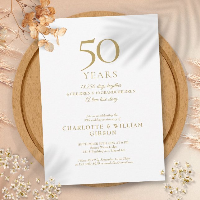 Convites Memórias de 50 anos de casamento em ouro (50th Wedding Anniversary Memories Gold Invitation)