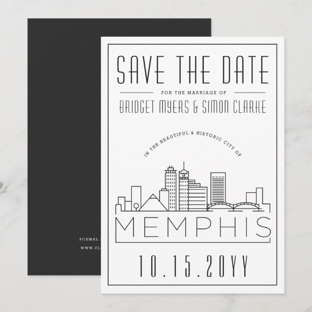 Convites Memphis Wedding | Skyline Estilizado Salvar a Data (Frente/Verso)