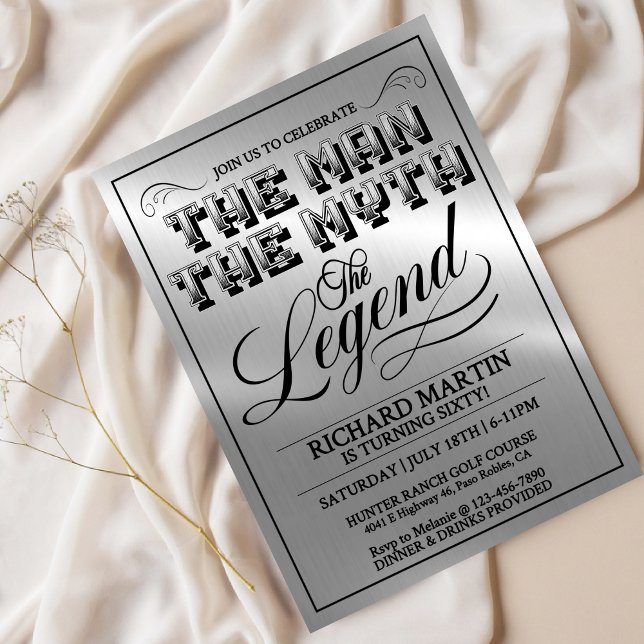 Convites Men’s Milestone Birthday Party, Silver Metal Look, (Criador carregado)