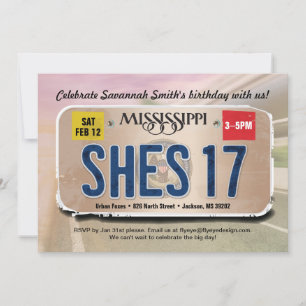 Convites Menina 17º Aniversário Licença do Mississippi