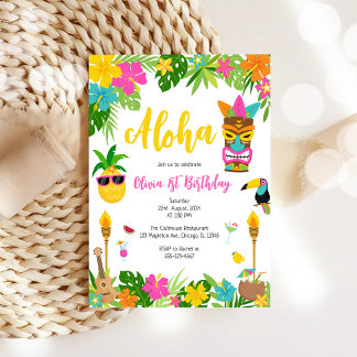 Convites Menina Abacate Aniversário Aloha Havaí Verão