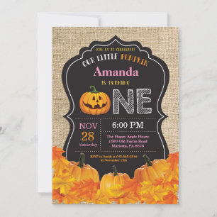 Convites Menina Abóbora de Halloween 1º Aniversário Rosa Bu