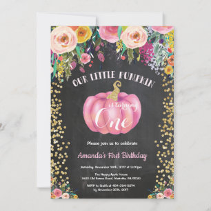 Convites Menina Abóbora Primeiro Aniversário Floral Giz Dou