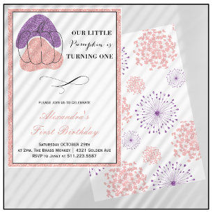 Convites Menina Abóbora Rosa Roxo Halloween 1º Aniversário
