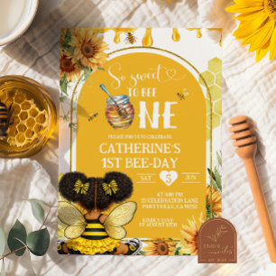 Convites Menina Afro Africana Girassol Abelha Mel 1º Aniver
