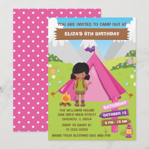 Convites Menina Afro-Americana de Aniversário de Acampament