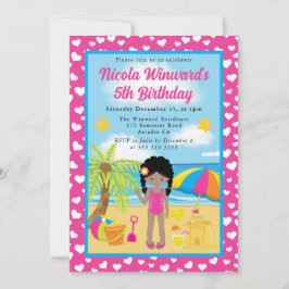 Convites Menina Afro-Americana Fofa Aniversário Praia Crian