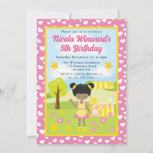 Convites Menina Afro-Americana Fofa de Limonada Aniversário