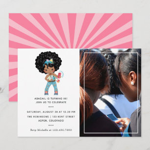 Convites Menina Afro-Americana Foto Cabine Selfie Aniversár