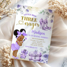 Menina Afro Roxo Dourado Pequena Senhorita Threena