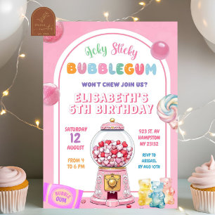 Convites Menina Aniversariante de Bala de Bubblegum Rosa
