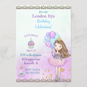 Convites Menina Aniversariante Princesa Cupcake Balões Lava