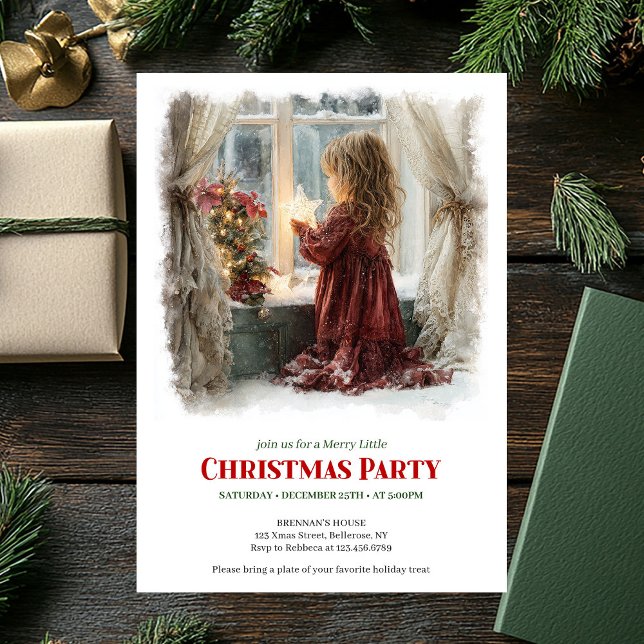 Convites Menina antiquada segurando estrela brilhante   (Old fashioned little girl holding shining star download invitation

)