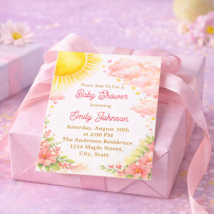 Convites Menina Aquarela Brilho Dourado Sol